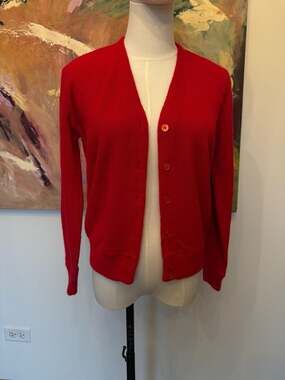 Vintage Red V-Neck Button-Up Cardigan Sweater S/M acrylic wool blend